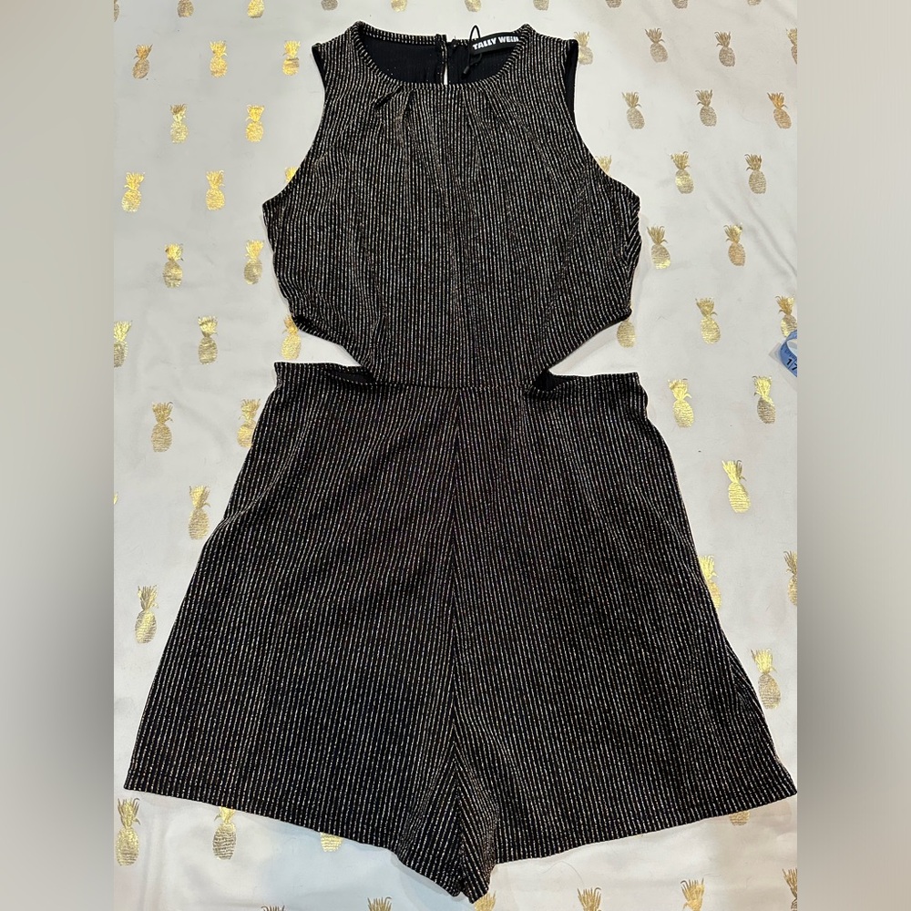 Tally Weijl Sparkly Peek-a-Boo Romper - Black/Gold/Silver - Size L